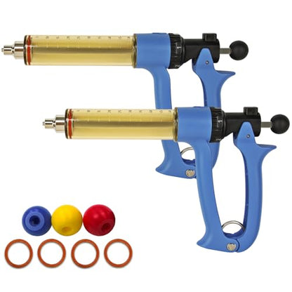 2-Piece Set, 50cc Semi Automatic Livestock Syringe, 5 Gears Adjustable Continuous Repeating Injection, Veterinary Cattle Vaccine Luer Lock Syringe, for Cow Goat Cattle Horse Sheep Pig Poultry - size: 1-Tube 2Pcs 50ml