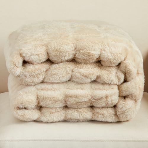 Springtree Home Luxury Micro Plush Throw Blanket | Thick Faux Fur | Beige | Lily Collection | 50" x 60" | Beige Blanket | Ultra Plush - color: Summer Sand, size: 50" x 60" (Medium)