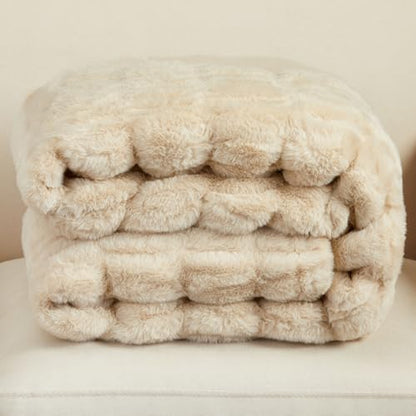 Springtree Home Luxury Micro Plush Throw Blanket | Thick Faux Fur | Beige | Lily Collection | 50" x 60" | Beige Blanket | Ultra Plush - color: Summer Sand, size: 50" x 60" (Medium)