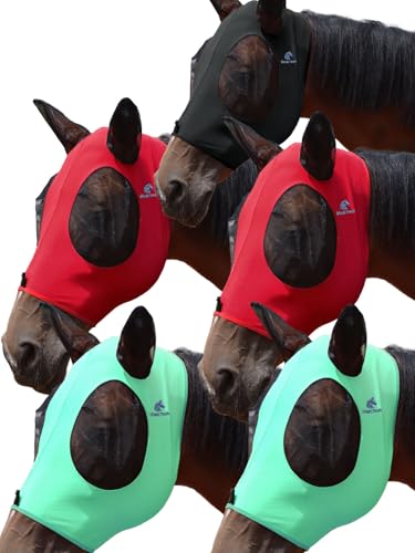 Mask Tech 5 Pieces Horse Fly Masks with Ears, Stretchy Elastic Mesh Fly Masks, 3D Eye Clearance, UV Protection-Large,Combo 26 - color: Combo 26, size: Large