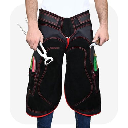 – Premium Cowhide Leather Farrier Apron | Adjustable Waist | Breathable Air Mesh Lining, Foam Knee Pads, Magnets & Knife Pockets | Professional Hoof Trimming Chaps (70cm - 27inch) - color: Red- Black, size: 70cm - 27inch