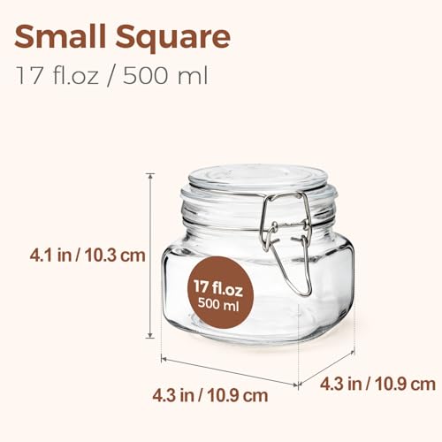 ComSaf Square Glass Food Jars 17 oz 6 Pack for Pickling and Herbs Storage - size: 17oz*6