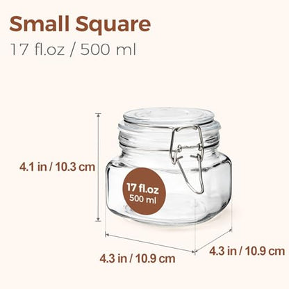 ComSaf Square Glass Food Jars 17 oz 6 Pack for Pickling and Herbs Storage - size: 17oz*6