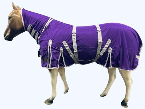 Heavy Duty Horse Fly Sheet with Neck and Detachable Belly Band | Summer Sheet (80, Purple) - color: Purple, size: 80