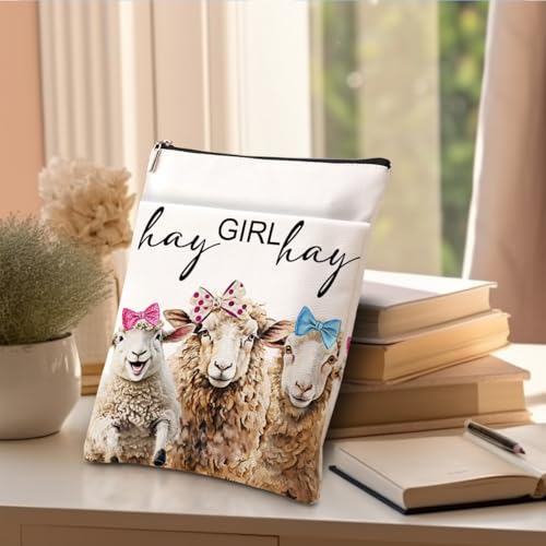Cute Western Sheep Book Lovers Gifts,Book Sleeve Sheep Gifts Waterproof Books Bag for Paperbacks with Zipper Front Pocket Bookish Accessories Gift for Women Girls Christmas Birthday