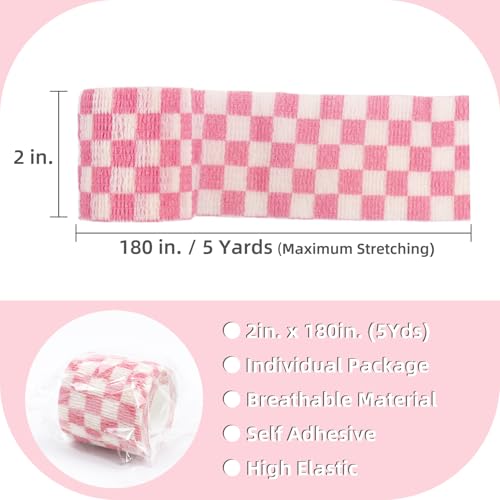 IndigoCase 6 Pack Self Adhesive Bandage Wrap 2 Inch x 5 yd Elastic Tape - color: Grid-mix, size: 2 Inch - 6 Pack