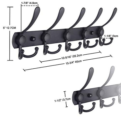 Dseap Coat Rack Wall Mounted - 5 Tri Hooks, Heavy Duty, Stainless Steel, Metal Coat Hook Rail for Coat Hat Towel Purse Robes Mudroom Bathroom Entryway, Blue - color: Blue, size: L=16" (1 Pcs)