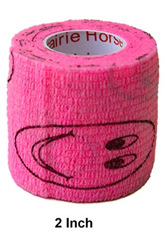 Vet Wrap Wrap Tape (Pink with Smiles) (2 Pack) (3 Inch x 15 feet) Self Adhesive Adherent Adhering Cohesive Flex Self Stick Bandage Grip Roll Dog Cat Pet Horse - color: Pink Smiles, size: 2 Rolls