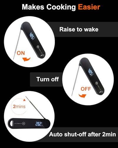 Charmline Meat Thermometer | 180° Auto-Rotating LED Display, 0.5-Second Read, Dual-battery Design, IP67 Waterproof and Dustproof