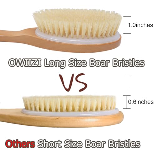 OWIIZI Bath Brushes with Soft and Natural Bristles Antiskid Wooden Long Handle Shower Body Scrubber for Wet or Dry Exfoliating,Back Scrub Deep Cleanse