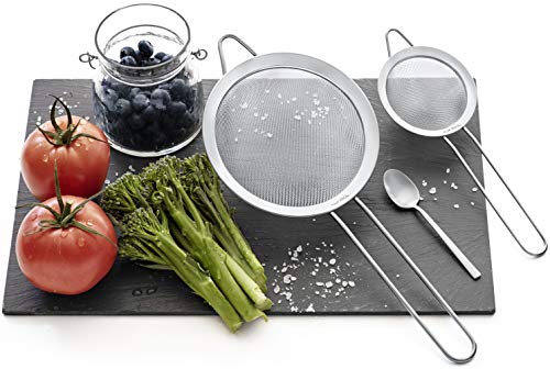 Strainer Set Fine Mesh – Premium 304 Stainless Steel (18/8) – 8″, 5.5″ and 3.3″ Sturdy Kitchen Strainers (Silver) - color: Silver