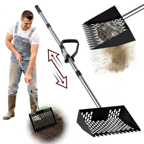 Paulno Chicken Poop Scooper, Large 10" 2-in-1 Chicken Coop Rake | Adjustable Stainless Steel, Litter Sifting Shovel for Sand, 35" to 62"