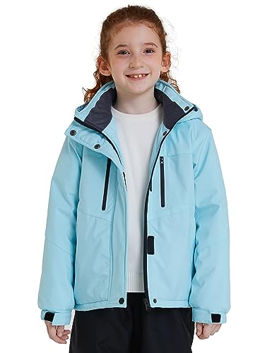 ZSHOW Girls' Ski Jacket Waterproof Fleece Raincoat Windproof Winter Coat - color: Ice Blue, size: 6-7