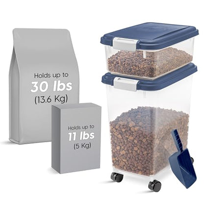 IRIS USA Dog Food Storage Container, Up to 30+11 lbs, Gray/Dark Gray - color: Navy