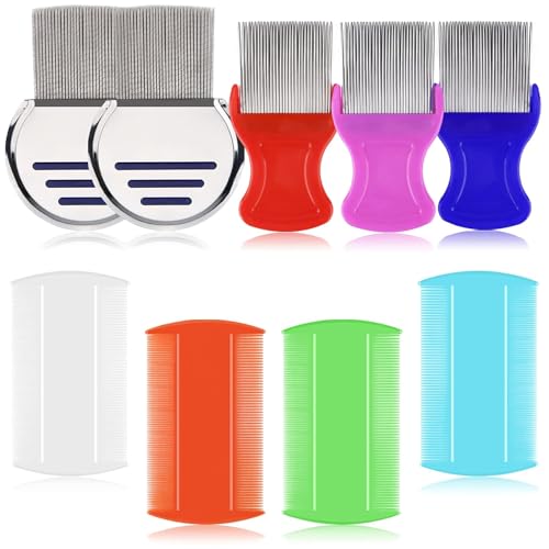 LABOTA 9 Pcs Lice Combs, Flea Combs, Hair Comb Double Sided Fine Tooth Combs, Removal Dandruff Comb with Metal Teeth, Stainless Steel Louse and Nit Comb for Head Lice Treatment