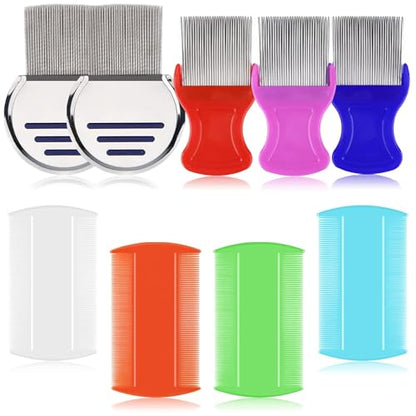 LABOTA 9 Pcs Lice Combs, Flea Combs, Hair Comb Double Sided Fine Tooth Combs, Removal Dandruff Comb with Metal Teeth, Stainless Steel Louse and Nit Comb for Head Lice Treatment