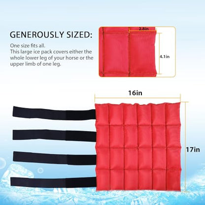 Harrison Howard Ice Boot for Horse Cool Gel Pack Leg Wrap for Treating Full Leg, Knee, Hock Injuries Reusable Ice Cooling Therapy - color: Red