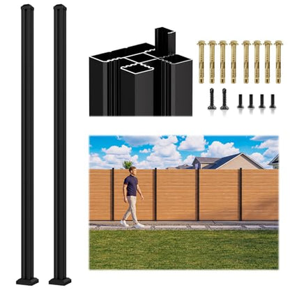 2 Pack 6FT 3-Way Aluminum Fence Post, 1.8mm Thick Walls & 10mm Base - color: 2 Pack Black Fence Post, size: 6 Feet