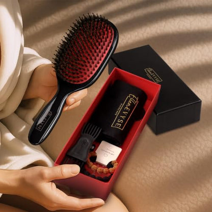 Boar Bristle Hair Brush, Soft Boar Bristles for Detangling, Enhancing Shine