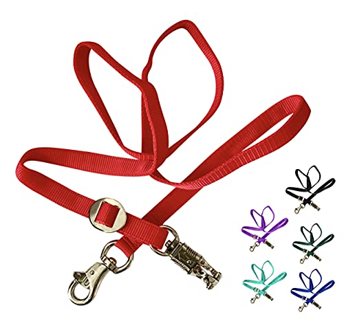 Majestic Ally Double Thick 36" to 72" Trailer Tie for Horse Haulage, Cross tie with Adjustable Buckle, Panic Snap and Bull Snap – 1" Wide by 36" to 72" Long (Red) - color: Red