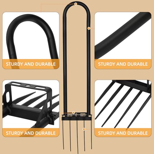 Garden BroadFork,5 Tines Heavy Duty Metal Pitchfork Hand Tiller,Integrated Potato Fork with Ergonomic U-Shaped Handle,Spading Digging Fork for Gardening,Cultivating (47" Heavy Duty BroadFork-HS)