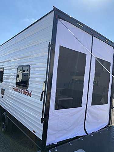 Dune Sport Toy Hauler Ramp Door Screen Wall, White Canvas w/Black Screen