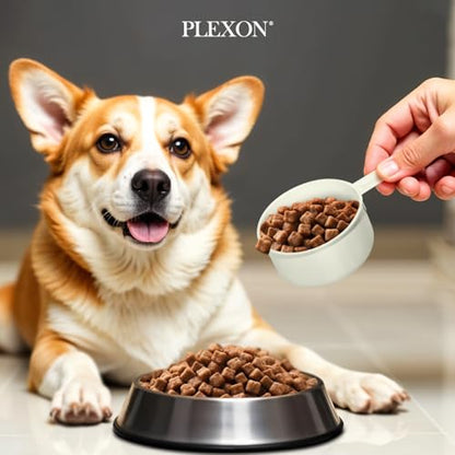 Plexon Metal Dog Food Storage Container with Scoop - Small Dog Food Container 10lbs Holder Treat Jar Bin with Lid - Pet Chow Storage Canister Tin, 2 Gallon, Off-White - color: Off-white, 2 Gall Capacity