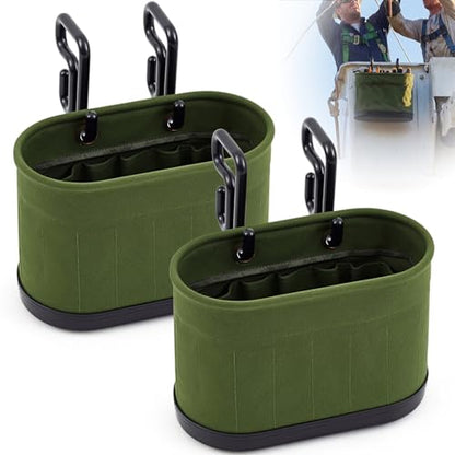 Vesici 2 Set Military Green Canvas Bucket Bag Including Hooks Aerial Oval Lineman Tool Bucket with Black Polypropylene Bottom 15 Pockets Tool Organizer for Industrial Maintenance Construction Sites - color: Military Green