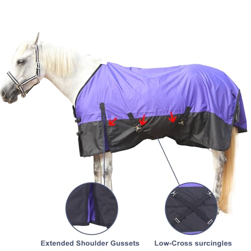 600D Horse Blanket, 0g No-Fill Waterproof Turnout Rain Sheet - color: Violet/Black, size: 81"
