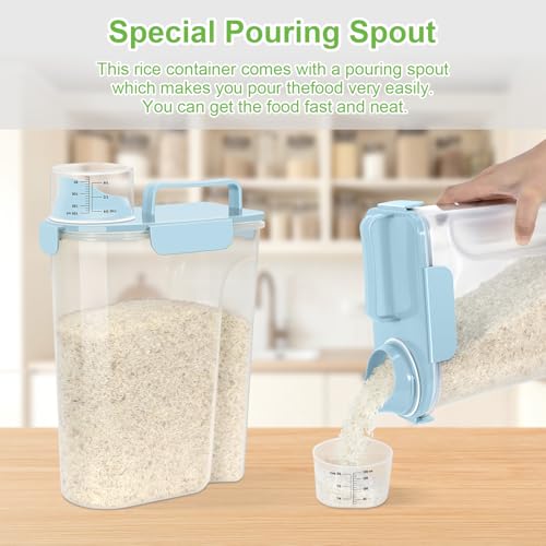 LEAWALK Airtight Rice Storage Container, Cereal Dry Food Flour and Sugar Bin, Dog Cat Food Dispenser with Measuring Cup, BPA Free Clear Plastic Kitchen (Sky blue, 5L-1pack) - color: Sky blue, size: 5L-1pack
