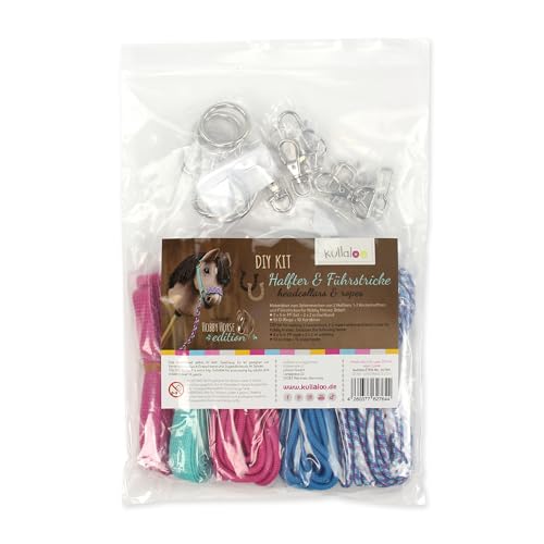 kullaloo DIY Hobby Horse Halter Kit & Tack Accessories ✦ Make Stick Horse Head Collars, Rope Halters & Reins ✦ Includes Digital Instructions (PDF) ✦ Teal/Mustard ✦ Aqua/Pink - color: Halter aqua / pink