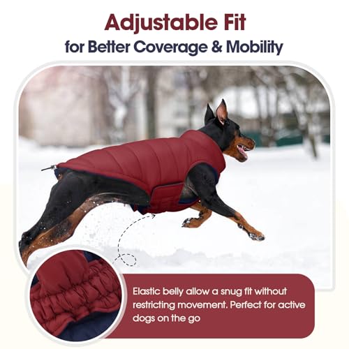 QBLEEV Reversible Dog Jacket, Windproof Dog Coat, Lightweight Puffer Vest - color: Date-Red, size: Small