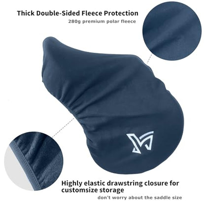 2Pcs Fleece Saddle Cover, One Size Fits All Purpose & Close Contact English Saddles, Stretch Fit, Machine Washable, Protects from Dust & Scratches, Navy