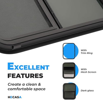 HECASA 18" W X 24" H RV Window W/Trim Ring & Mesh Screen Vertical Slide Fit for Van, Cargo, Trailer, Camper Tinted Tempered Glass Aluminium - size: 18" W x 24" H