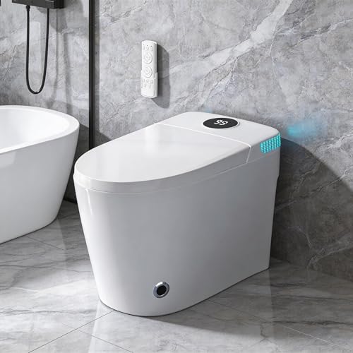 Smart Toilet with Bidet Heated Seat Dual Auto Flush Manual Seat & Lid | Child Mode Warm Water Wash Air Dry Tankless Electric One Piece Toilet for Bathroom with Siphon Dual Flush 0.8/1.2 GPF - color: Cream White