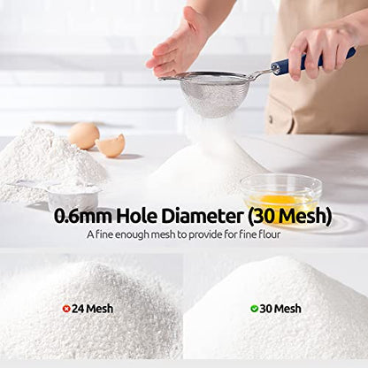 18/8 Stainless Steel Mesh Strainer: U-Taste 3.9 Inch Kitchen Fine Mesh Sieve Food Colander with Riveted Sturdy Silicone Handle and 30 Mesh Hole for Straining Flour, Quinoa, Tea, Juice (Midnight Blue) - color: (3) Midnight Blue, size: Small (3.9 x 11.1 in)