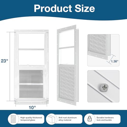 Yuzzy Shed Windows 2 Pack, 10"x23" Sliding Windows Transom Window with Tempered Glass and Removable Fiberglass Screen for Shed, Chicken Coop, Playhouse, Household, Garage, Barns (White) - color: White, size: 10"x23"