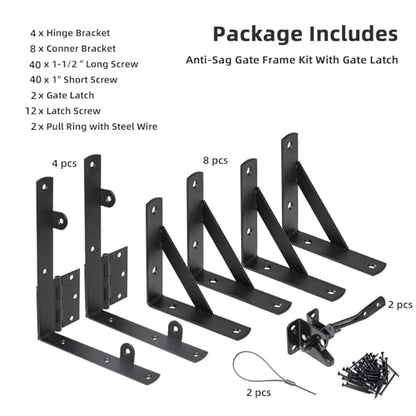WEKIS 2 Sets Anti Sag Gate Kit Heavy Duty No Sag Kit Gate Corner Brace Bracket for Wooden Fence Gate with Self-Locking Gate Latch - size: Double Door Set
