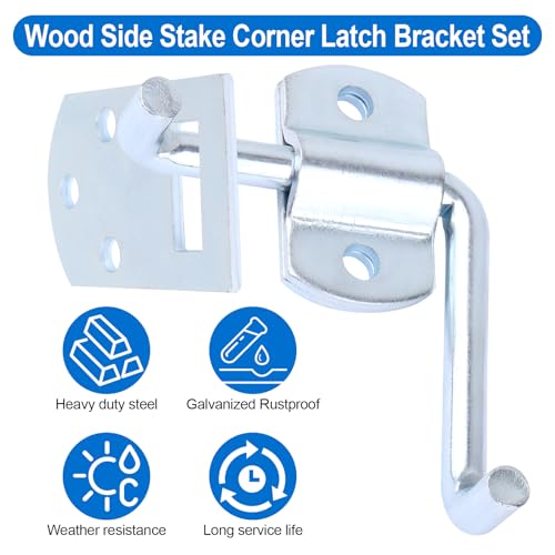 Stake Bed Latches Bracket Set, 2 Pack | Straight Side Gate Latch, For Utility Trailers, Stake Gates, Carports, Wooden Safety Racks, Trucks and Trailers, Heavy Duty
