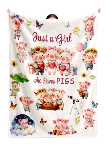 Pig Gifts for Gils Friends Piggy Lovers, Pig Blanket, Pigs Birthday Gifts | Just A Girl Who Loves Pigs Pig Blanket Gifts Christmas Thanksgiving Day Soft Flannel Throw Blanket for Girls Adult, 50*60 - color: Pig