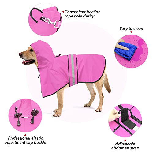 Reflective Puppy Raincoat - Waterproof Adjustable Pet Hooded Slicker Poncho Raincoats Jacket, Lightweight Dog Rain Coat(Pink, Small) - color: Pink, size: Small
