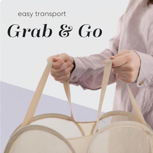 Handy Laundry Collapsible Mesh Pop Up Hamper with Side Pocket - color: Beige, 1-PACK