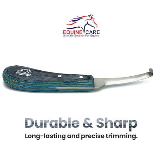 Equine Care Left-Handed Narrow Farrier Hoof Knife, Horses, Ponies, Minis | Narrow hoof knife for detail trimming; J2 stainless steel blade; smooth blue layered handle; right- or left-handed - style: Left-Handed