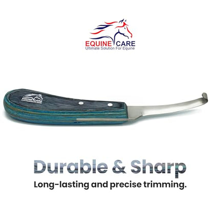 Equine Care Left-Handed Narrow Farrier Hoof Knife, Horses, Ponies, Minis | Narrow hoof knife for detail trimming; J2 stainless steel blade; smooth blue layered handle; right- or left-handed - style: Left-Handed