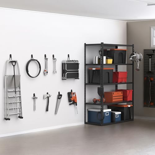 WALMANN Garage Storage Hooks, Wall Mount Utility Hooks for Tools, Black | Wall hooks for Ladders, Cords, Folding Chairs, Shovels and Rakes, Shelving Hooks for Keyhole Shelving Units - style: Black Hook