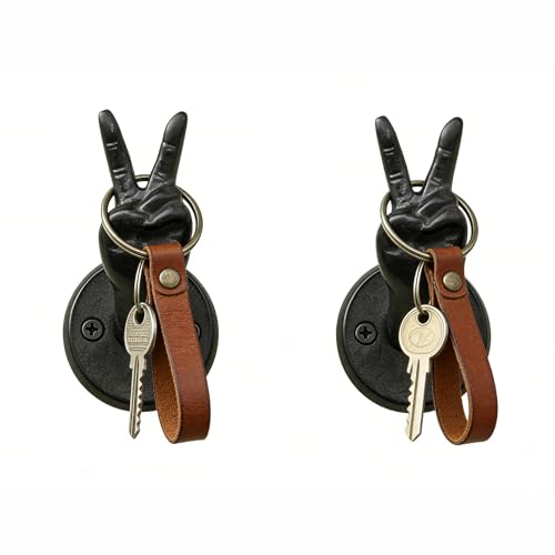 Heavy Duty Black Cast Iron Wall Hooks, 2 Pack, Peace Sign Hand Shape Wall Mounted Hangers, Sturdy Coat Hooks for Entryway, Bathroom, Bedroom, for Towels, Robes, Keys, Hats, Bags - color: Victory