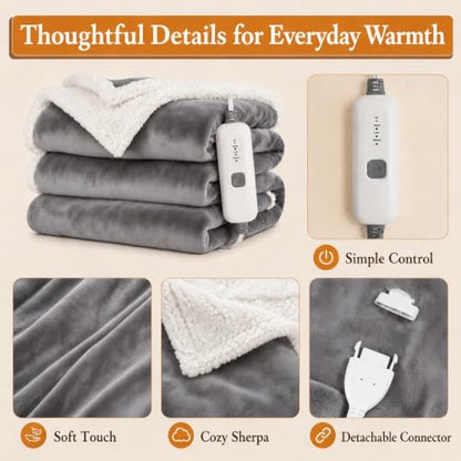 Electric Heated Blanket 72"×84", 4 Heating Levels & 10H Auto-Off | Full Size Light Gray, Sherpa & Soft Microplush, Quick Heating, Machine Washable, for Couch, Bed & Office, Parents' Gifts - color: 02-light Gray, size: Full Size ( 72"x84" )