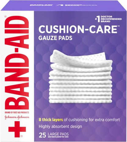 BAND-AID Brand Absorbent Cushion Care Sterile Square Gauze Pads for First Aid Protection of Minor Cuts, Scrapes & Burns, Non-Adhesive, Wound Care Dressing Pads, Large, 4 in x 4 in (Pack of 125) - size: 4x4 Inch (Pack of 125)
