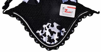 Cow Print Saddle Pad Set with Matching Ear Bonnet – Animal Print Horse Riding Gear – Non-Slip & Breathable – Western/English Show - size: Cob