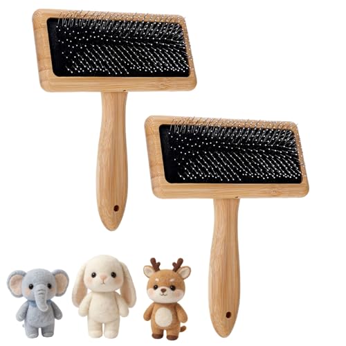 2 Pcs Wooden Wool Carders Wool Comb Needle Felting Tools Carpet Rake Cashmere Comb Needle Felting Carding Brushes Tools Dog Slicker Brush for Craft Felt Project, Spinning Crafts, Pet Grooming